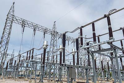 230 kV power system switchyard comprising breaker, current trans