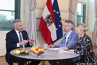 Karl Nehammer im Puls 4-"Sommergespräch" - Wien, Puls 4/Ursula Röck